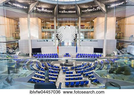 Empty plenary hall of German government, Deutscher Bundestag, Reichstag building, interior, Government District, Berlin, Germany, Europe View Large Photo Image Stock Photograph - Empty plenary hall of German government, Deutscher Bundestag, Reichstag building, interior, Government District, Berlin, Germany, Europe. Fotosearch