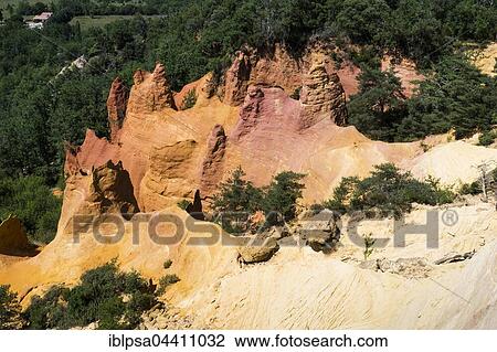 Eroded cliffs, colored ochre formations, Le Sentier des Ocres, Ochre trail, Roussillon, Vaucluse, Provence-Alpes-Côte d'Azur, France, Europe View Large Photo Image Stock Image - Eroded cliffs, colored ochre formations, Le Sentier des Ocres, Ochre trail, Roussillon, Vaucluse, Provence-Alpes-Côte d'Azur, France, Europe. Fotosearch