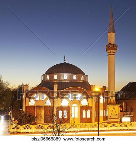 Fatih Mosque in the evening, Essen, Ruhr area, North Rhine-Westphalia, Germany, Europe View Large Photo Image Stock Photo - Fatih Mosque in the evening, Essen, Ruhr area, North Rhine-Westphalia, Germany, Europe. Fotosearch