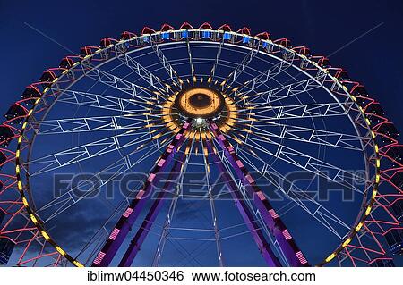 Stock Photograph - Ferris wheel, blue hour, Stuttgart Beer Festival, Cannstatter Volksfest, Bad Cannstatt, Stuttgart, Baden-Württemberg, Germany, Europe. Fotosearch