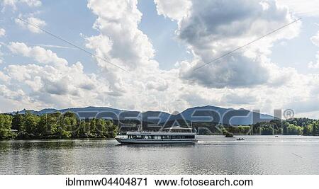 Stock Image - Ferry crossing Lake Staffelsee, Murnau, Upper Bavaria, Bavaria, Germany, Europe. Fotosearch
