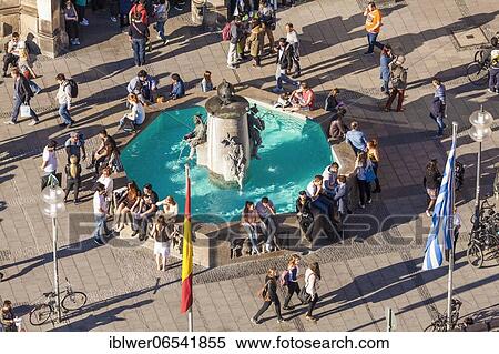 Stock Photography - Fish fountain at Marienplatz, Munich, Bavaria, Germany, Europe. Fotosearch