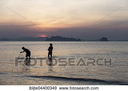 Fishermen fishing with a net at sunset, Tubkaek Beach, Krabi Province, Thailand, Asia View Large Photo Image Stock Photo - Fishermen fishing with a net at sunset, Tubkaek Beach, Krabi Province, Thailand, Asia. Fotosearch