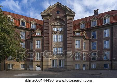 Stock Image - Former state industrial further education school, built 1914-1916, today Adolph Kolping Berufskolleg, Münster, North Rhine-Westphalia, Germany, Europe. Fotosearch