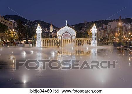 Fountains at Promenade du Paillon, blue hour, Nice, Provence-Alpes-Côte d'Azur, France, Europe View Large Photo Image Stock Photography - Fountains at Promenade du Paillon, blue hour, Nice, Provence-Alpes-Côte d'Azur, France, Europe. Fotosearch