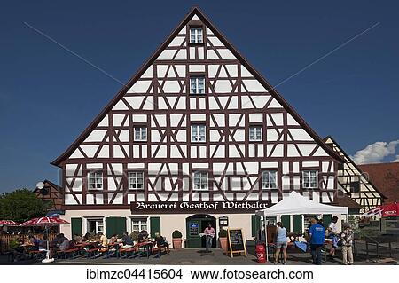 Franconian half-timbered house with small brewery and inn, Neunhof, Lauf an der Pegnitz, Middle Franconia, Bavaria, Germany, Europe View Large Photo Image Picture - Franconian half-timbered house with small brewery and inn, Neunhof, Lauf an der Pegnitz, Middle Franconia, Bavaria, Germany, Europe. Fotosearch