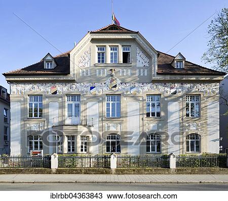 Stock Image - Fraternity house Germania or German house, Art Nouveau, Erlangen, Middle Franconia, Bavaria, Germany, Europe. Fotosearch