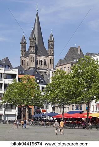 Picture - Gabled houses at Heumarkt, Great St. Martin Church, historic centre, Cologne, North Rhine-Westphalia, Germany, Europe. Fotosearch
