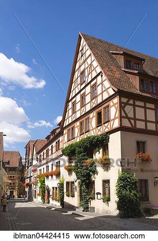 Stock Photography - Georgengasse in historic centre, Rothenburg ob der Tauber, Middle Franconia, Franconia, Bavaria, Germany, Europe. Fotosearch