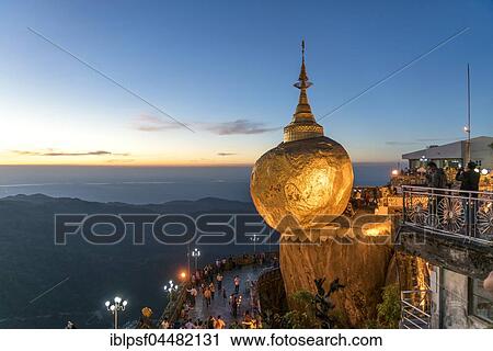 Golden Rock Kyaiktiyo Pagoda, dusk, Kyaikto, Myanmar, Asia View Large Photo Image Stock Image - Golden Rock Kyaiktiyo Pagoda, dusk, Kyaikto, Myanmar, Asia. Fotosearch