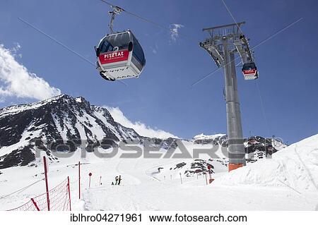 Stock Image - Gondolas over ski area, glacier ski area Pitztal, Mittelberg, Tyrol, Austria, Europe. Fotosearch