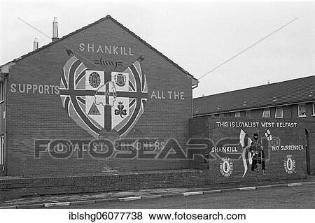 Graffiti, protestant residential area around Shankill Road, historical photograph, April 1986, Belfast, Northern Ireland View Large Photo Image Stock Photo - Graffiti, protestant residential area around Shankill Road, historical photograph, April 1986, Belfast, Northern Ireland. Fotosearch