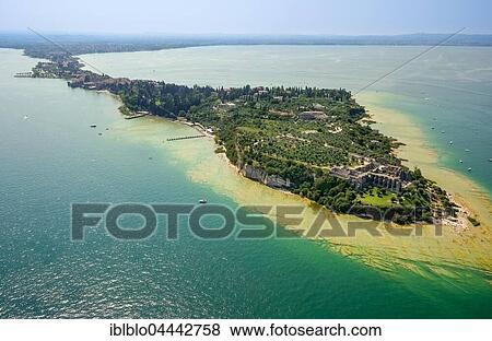 Stock Photo - Grottoes of Catullus, archaeological park, peninsula in turquoise waters, Sirmione, Lake Garda, Lombardy, Italy, Europe. Fotosearch