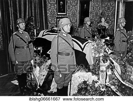 Guard of honour with soldiers at the coffin of Paul von Hindenburg, historical photo, August 1934, Neudeck Manor, Germany, today Poland, Europe View Large Photo Image Stock Photo - Guard of honour with soldiers at the coffin of Paul von Hindenburg, historical photo, August 1934, Neudeck Manor, Germany, today Poland, Europe. Fotosearch