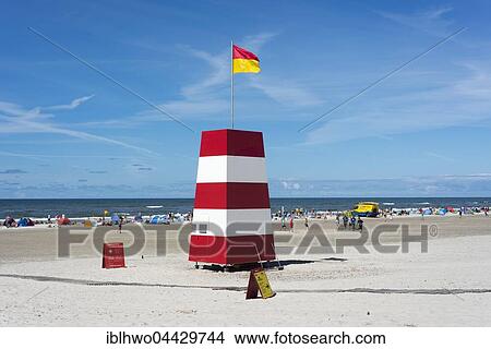 Picture - Guarded beach marked by flags, Henne Beach, Henne, Southern Denmark, The North Sea, Denmark, Europe. Fotosearch