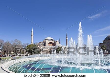 Stock Photo - Hagia Sophia with fountain, Istanbul, Turkey, Asia. Fotosearch