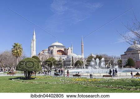 Stock Photography - Hagia Sophia with fountain, Istanbul, Turkey, Asia. Fotosearch