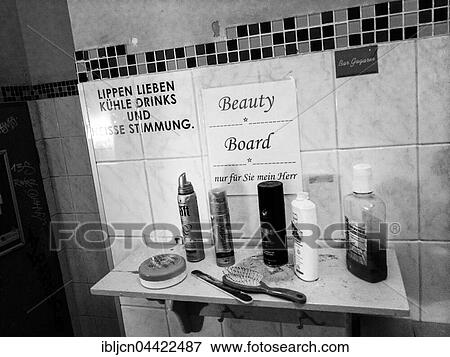 Hairdressing tools in pub washroom, Kollwitz neighborhood, Berlin, Germany, Europe View Large Photo Image Stock Photo - Hairdressing tools in pub washroom, Kollwitz neighborhood, Berlin, Germany, Europe. Fotosearch