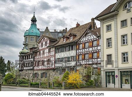Picture - Half-timbered houses in the street, Promenadenstraße, historic centre, Arbon, Lake Constance, Canton of Thurgau, Switzerland, Europe. Fotosearch
