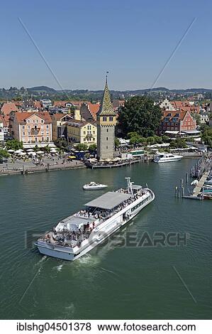 Harbor with Mangenturm, excursion boat, Lindau, Lake Constance, Bavaria, Germany, Europe View Large Photo Image Stock Photo - Harbor with Mangenturm, excursion boat, Lindau, Lake Constance, Bavaria, Germany, Europe. Fotosearch