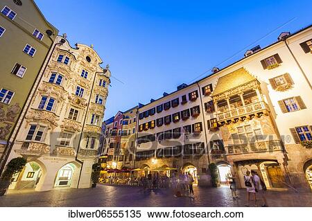 Helblinghaus and Goldenes Dachl in the Herzog-Friedrich-Straße in the evening, Old Town, Innsbruck, Tyrol, Austria, Europe View Large Photo Image Stock Photography - Helblinghaus and Goldenes Dachl in the Herzog-Friedrich-Straße in the evening, Old Town, Innsbruck, Tyrol, Austria, Europe. Fotosearch