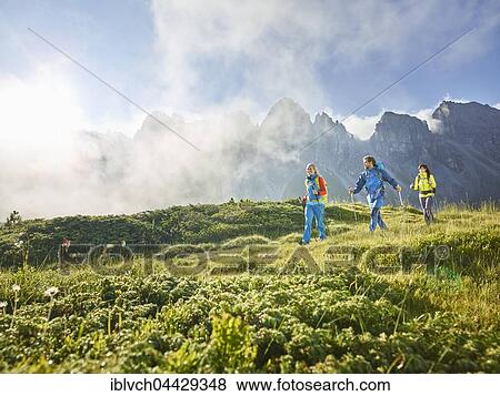 Hikers in mountains, Kalkkögel, Kemater Alm, Tyrol, Austria, Europe View Large Photo Image Stock Photo - Hikers in mountains, Kalkkögel, Kemater Alm, Tyrol, Austria, Europe. Fotosearch