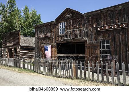Historic buildings, stables, Wild West open-air museum, Nevada City Museum, former gold mining town, Ghost Town, Montana Province, USA, North America View Large Photo Image Stock Photo - Historic buildings, stables, Wild West open-air museum, Nevada City Museum, former gold mining town, Ghost Town, Montana Province, USA, North America. Fotosearch