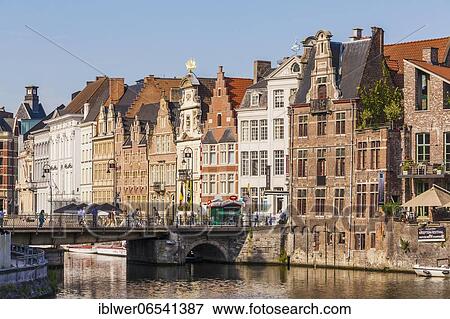 Historic houses on the quay Korenlei, River Leie, Old Town, Ghent, Flanders, Belgium, Europe View Large Photo Image Stock Photo - Historic houses on the quay Korenlei, River Leie, Old Town, Ghent, Flanders, Belgium, Europe. Fotosearch