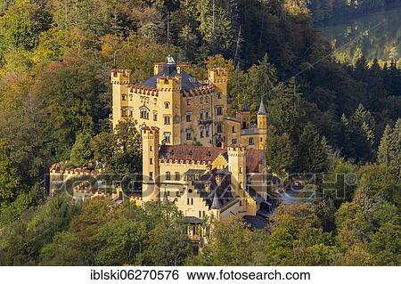 Hohenschwangau Castle, Swan Lake, in autumn, Schwangau, Bavaria, Germany, Europe View Large Photo Image Stock Photograph - Hohenschwangau Castle, Swan Lake, in autumn, Schwangau, Bavaria, Germany, Europe. Fotosearch