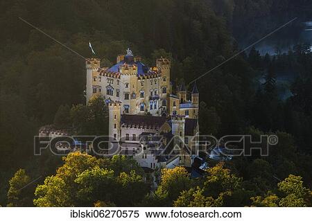 Hohenschwangau Castle, Swan Lake, in autumn, Schwangau, Bavaria, Germany, Europe View Large Photo Image Stock Photography - Hohenschwangau Castle, Swan Lake, in autumn, Schwangau, Bavaria, Germany, Europe. Fotosearch