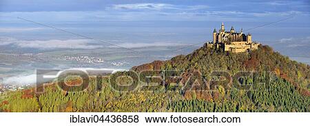 Hohenzollern Castle in autumn, morning light, mist, Swabian Jura, Zollernalb, Hechingen, Baden-Württemberg, Germany, Europe View Large Photo Image Stock Photo - Hohenzollern Castle in autumn, morning light, mist, Swabian Jura, Zollernalb, Hechingen, Baden-Württemberg, Germany, Europe. Fotosearch