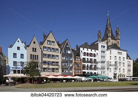 Houses along Rhine river bank, Great St. Martin Church behind, Cologne, North Rhine-Westphalia, Germany, Europe View Large Photo Image Stock Image - Houses along Rhine river bank, Great St. Martin Church behind, Cologne, North Rhine-Westphalia, Germany, Europe. Fotosearch