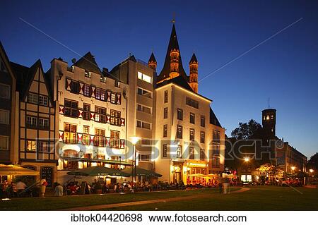 Houses along Rhine river bank, Great St. Martin Church, dusk, Cologne, North Rhine-Westphalia, Germany, Europe View Large Photo Image Stock Photo - Houses along Rhine river bank, Great St. Martin Church, dusk, Cologne, North Rhine-Westphalia, Germany, Europe. Fotosearch