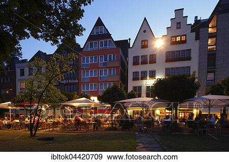 Houses and restaurants along Rhine river bank, dusk, Cologne, North Rhine-Westphalia, Germany, Europe View Large Photo Image Stock Photo - Houses and restaurants along Rhine river bank, dusk, Cologne, North Rhine-Westphalia, Germany, Europe. Fotosearch