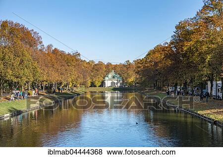 Stock Photo - Hubertusbrunnen with Nymphenburg Canal, Schlosskanal, Munich, Upper Bavaria, Bavaria, Germany, Europe. Fotosearch
