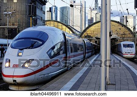 ICE at the main station, concourse with Skyline, Frankfurt, Hesse, Germany, Europe View Large Photo Image Stock Image - ICE at the main station, concourse with Skyline, Frankfurt, Hesse, Germany, Europe. Fotosearch