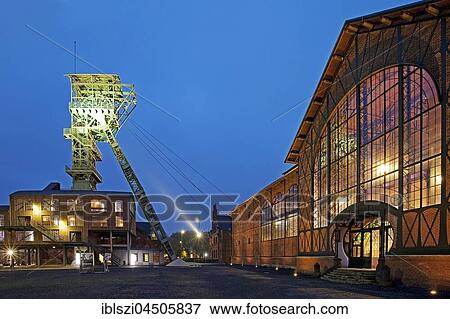 Illuminated machine hall with headframe at dusk, Zollern, Dortmund, Ruhr district, North Rhine-Westphalia, Germany, Europe View Large Photo Image Stock Photo - Illuminated machine hall with headframe at dusk, Zollern, Dortmund, Ruhr district, North Rhine-Westphalia, Germany, Europe. Fotosearch
