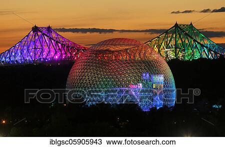 Iluminated Environmental Museum biosphere and bridge, Montreal, Quebec Province, Canada, North America View Large Photo Image Stock Image - Iluminated Environmental Museum biosphere and bridge, Montreal, Quebec Province, Canada, North America. Fotosearch