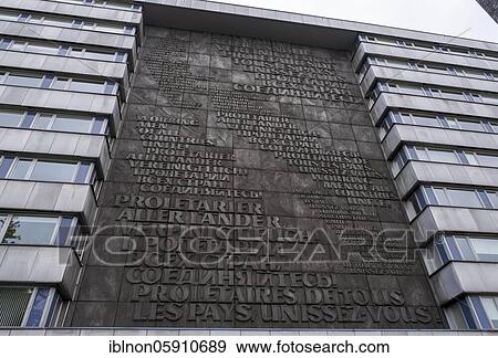 Inscription "Proletarians of all countries unite! " in several languages, behind the Karl Marx Monument, Chemnitz, Saxony, Germany, Europe View Large Photo Image Stock Photo - Inscription "Proletarians of all countries unite! " in several languages, behind the Karl Marx Monument, Chemnitz, Saxony, Germany, Europe. Fotosearch