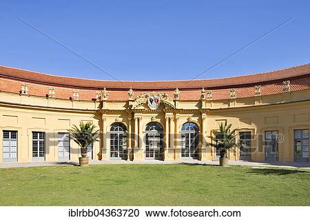 Stock Image - Institute building at Friedrich-Alexander University, FAU, former orangery, castle garden, Erlangen, Middle Franconia, Bavaria, Germany, Europe. Fotosearch