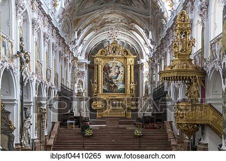 Stock Photography - Interior and altar of St. Mary's Cathedral and St. Korbinian, Freising District, Bavaria, Upper Bavaria, Germany, Europe. Fotosearch