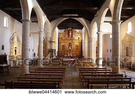 Stock Image - Interior, Baroque high altar, Cathedral of Santa Maria de Betancuria, Betancuria, Fuerteventura, Canary Islands, Spain, Europe. Fotosearch