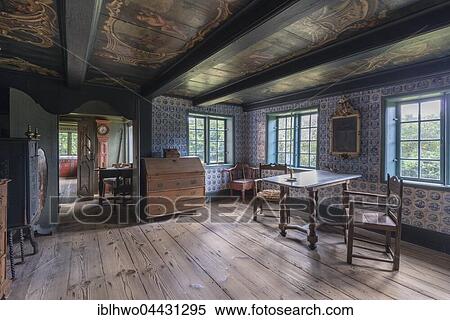 Stock Photography - Interior decoration, historical farmhouse Kommandørgård, about 1748, Museum, Danish National Museum, Indoor photo, Toftum village, Rømø, region of Southern Denmark, Denmark, Europe. Fotosearch