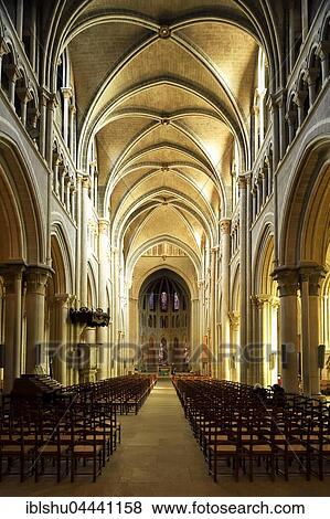 Stock Photo - Interior of Cathedral of Notre-Dame, former church of Lausanne Diocese, currently Reformed Church of Lausanne, Vaud, Switzerland, Europe. Fotosearch