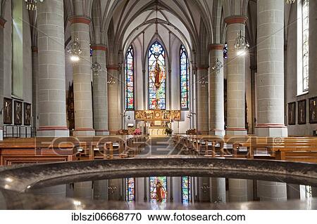 Stock Image - Interior view of the Provost Church of St. Peter and Paul, Bochum, Ruhr Area, North Rhine-Westphalia, Germany, Europe. Fotosearch