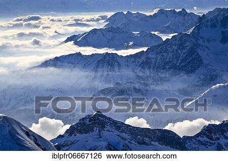 Stock Photograph - Italian and French Alps, view from Klein Matterhorn, Switzerland, Europe. Fotosearch
