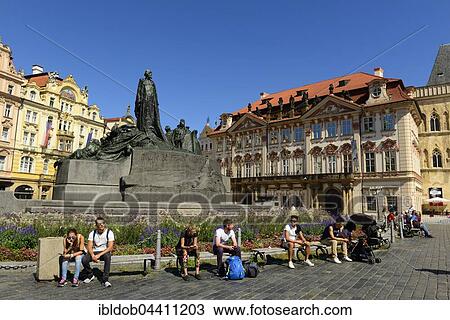 Jan Hus Monument, Palais Golz-Kinsky, Old Town Square, Prague, Czech Republic, Europe View Large Photo Image Stock Image - Jan Hus Monument, Palais Golz-Kinsky, Old Town Square, Prague, Czech Republic, Europe. Fotosearch