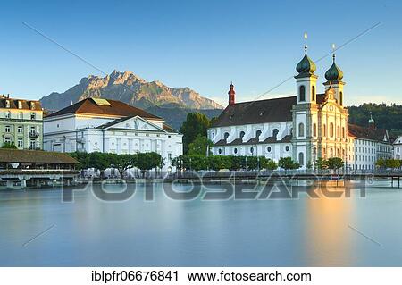 Jesuit Church with Pilate, Lucerne, Switzerland, Europe View Large Photo Image Stock Image - Jesuit Church with Pilate, Lucerne, Switzerland, Europe. Fotosearch