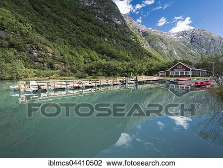 Stock Image - Kjenndalstova Cafe, Lake Loen, Lovatnet, Loen, Norway, Europe. Fotosearch