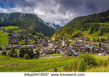Stock Photo - La Clusaz village, departement Haute-Savoie, Auvergne-Rhone-Alpes, France, Europe. Fotosearch